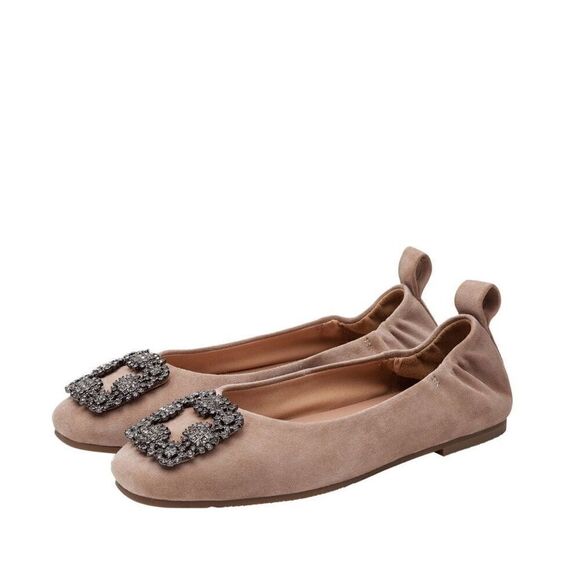 Linea Paolo Womens Beige Tan Mina Crystal Medallion Ballet Flat ShoesSize 9 NWOT - Picture 1 of 9